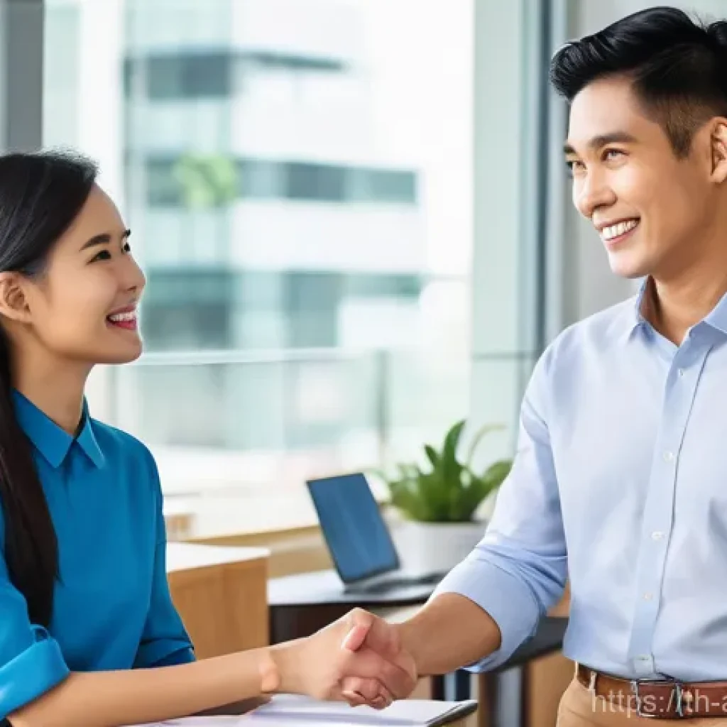 문화 간 갈등 - **A vibrant, modern office environment filled with natural light.** Two colleagues, one a young Thai...