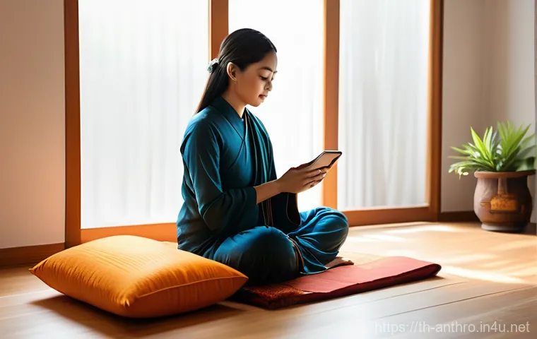 종교와 문화의 비교 연구 - **Digital Serenity: Online Dharma in a Modern Thai Home**
"A serene scene depicting a young Thai...