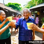 Home 22 문화 교육론 - A vibrant Southeast Asian village scene during the Songkran festival in Thailand: people of various ...