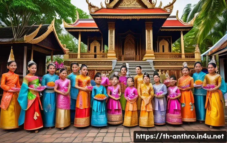문화적 자원 관리 - A vibrant Thai village festival scene showcasing local cultural preservation: people dressed in trad...