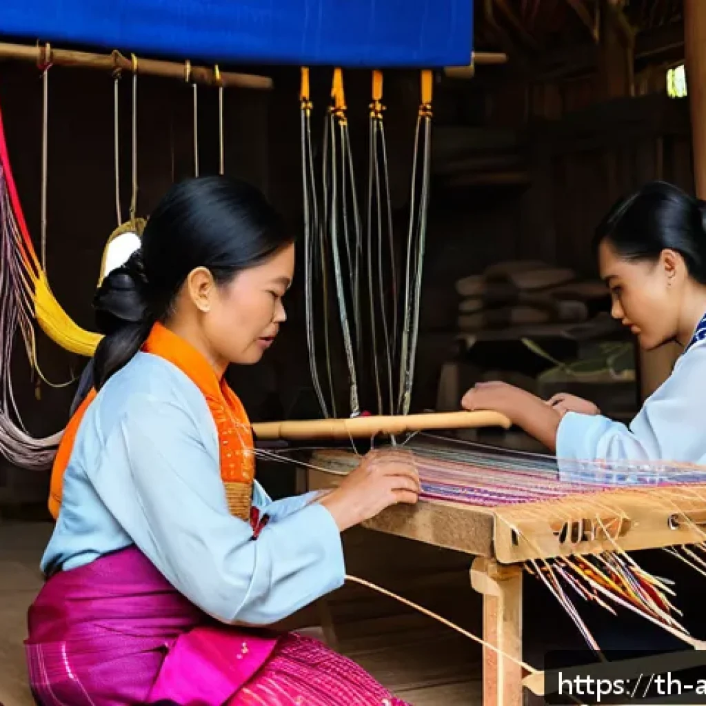 문화의 경제적 측면 - A vibrant Northern Thai artisan workshop scene showcasing skilled craftsmen and craftswomen weaving ...