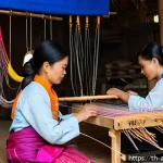 Home 19 문화의 경제적 측면 - A vibrant Northern Thai artisan workshop scene showcasing skilled craftsmen and craftswomen weaving ...