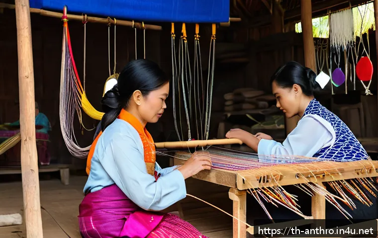 문화의 경제적 측면 - A vibrant Northern Thai artisan workshop scene showcasing skilled craftsmen and craftswomen weaving ...