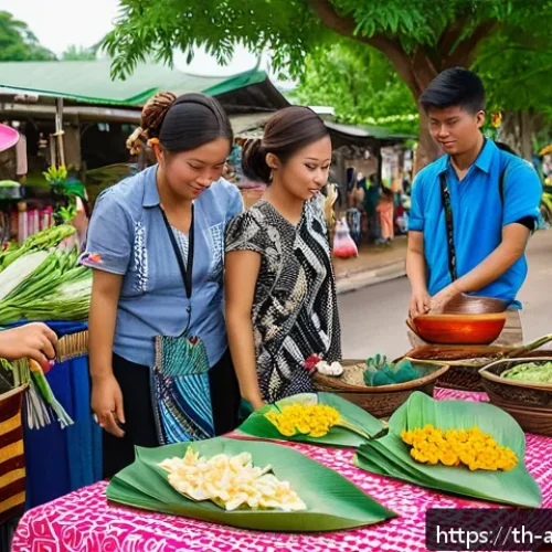 Home 17 지역 문화 보호 - A vibrant local Thai community festival scene showcasing a creative blend of traditional and modern ...