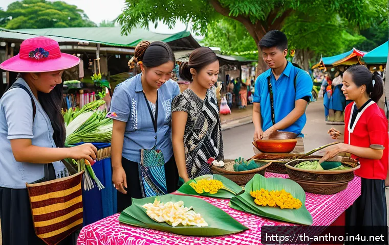 지역 문화 보호 - A vibrant local Thai community festival scene showcasing a creative blend of traditional and modern ...